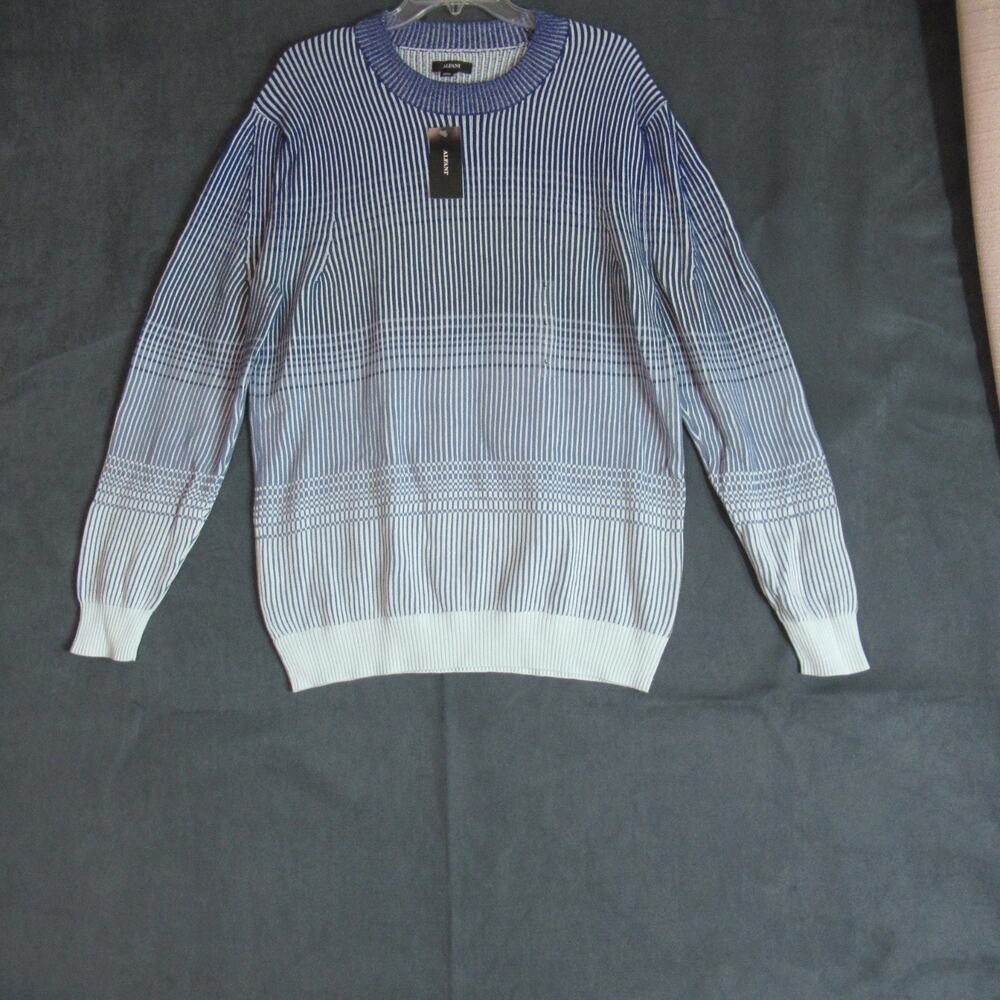 Alfani Sweater Mens Large Blue Nite Escape Striped Knit Pullover Dadcore NWT